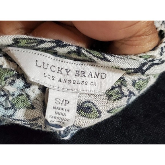 Lucky Brand White Floral Tassel Ties Round Neck Short Sleeve Top Blouse S/P - Picture 11 of 13